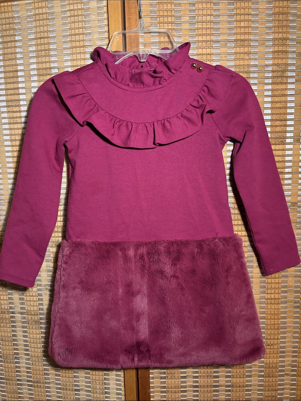 Janie and Jack | Girl's Raspberry Radiance Faux Fur Ruffle Ponte Dress - Size 4